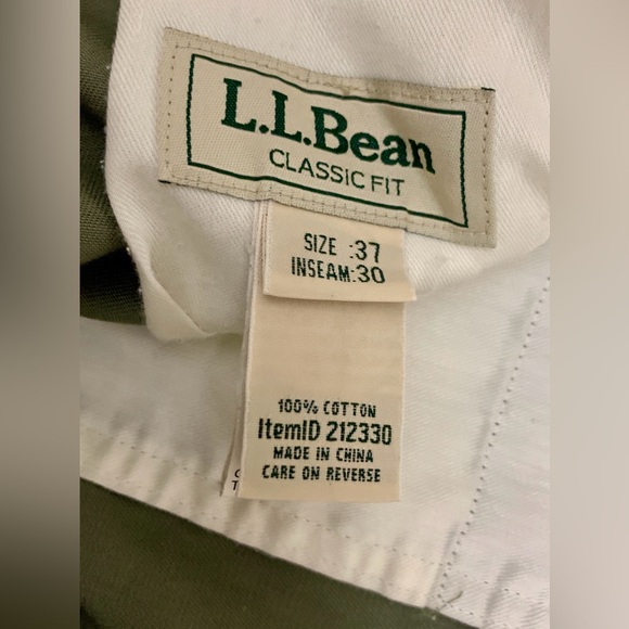 Men's 37 x 30 L. L. Bean Olive Khaki 100% Cotton Classic Fit Chinos - Picture 11 of 12